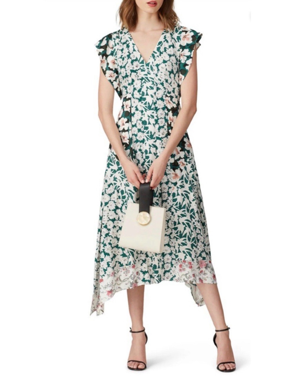 NWT REBECCA TAYLOR SERENE SILK BLEND FLEUR GREEN PRINT MIDI DRESS SIZE 12